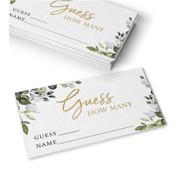 Guess How Many Card Game White Gold & Green Eucalyptus Theme with 50 cards ~ New - Picture 2 of 3